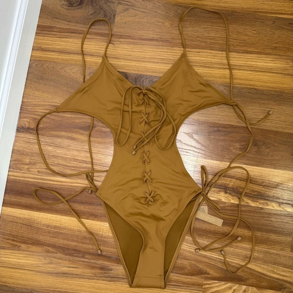 SKIMS NWT Almond Lace Up Monokini Swimsuit